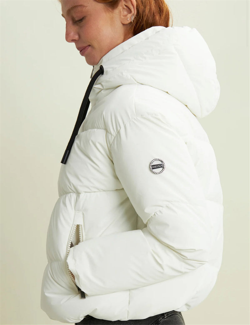 FREDDY Women's White Down Jacket - CROPPED HIGH NECK