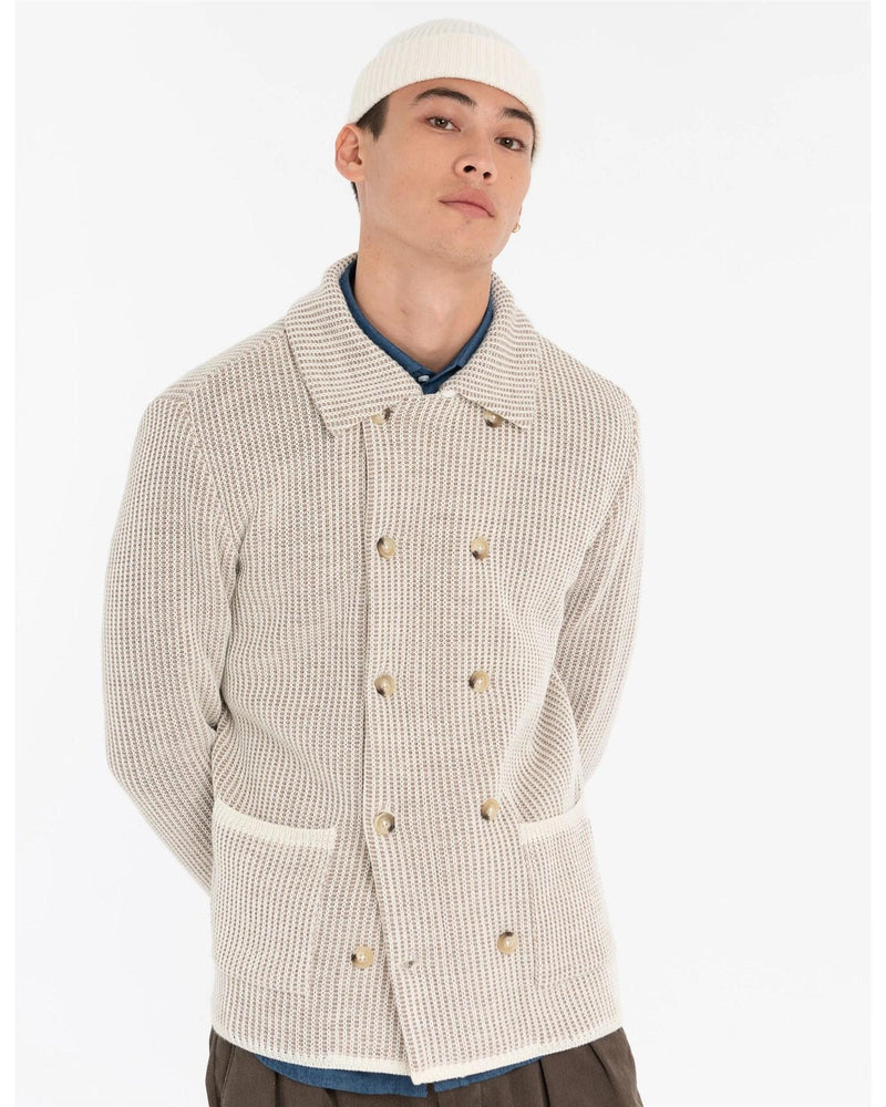 MANUEL RITZ Men's Beige Jacket - DOUBLE-BREASTED KNIT JACKET