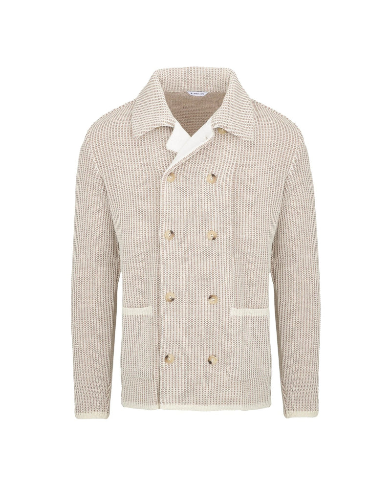 MANUEL RITZ Men's Beige Jacket - DOUBLE-BREASTED KNIT JACKET