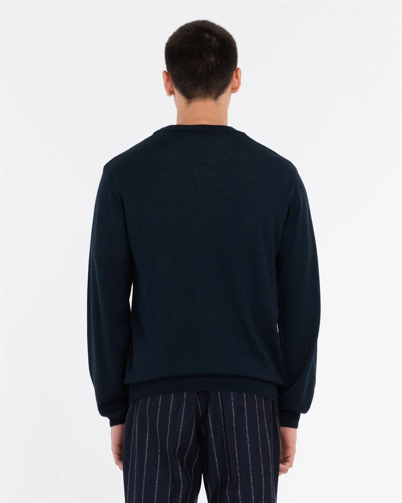 MANUEL RITZ Men's Blue Sweater - ARGYLE ROUND NECK SWEATER