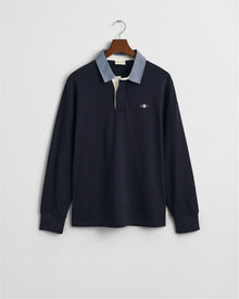 Gant Men's Polo Shirt Dark Blue - REG CHAMBRAY HEAVY RUGGER