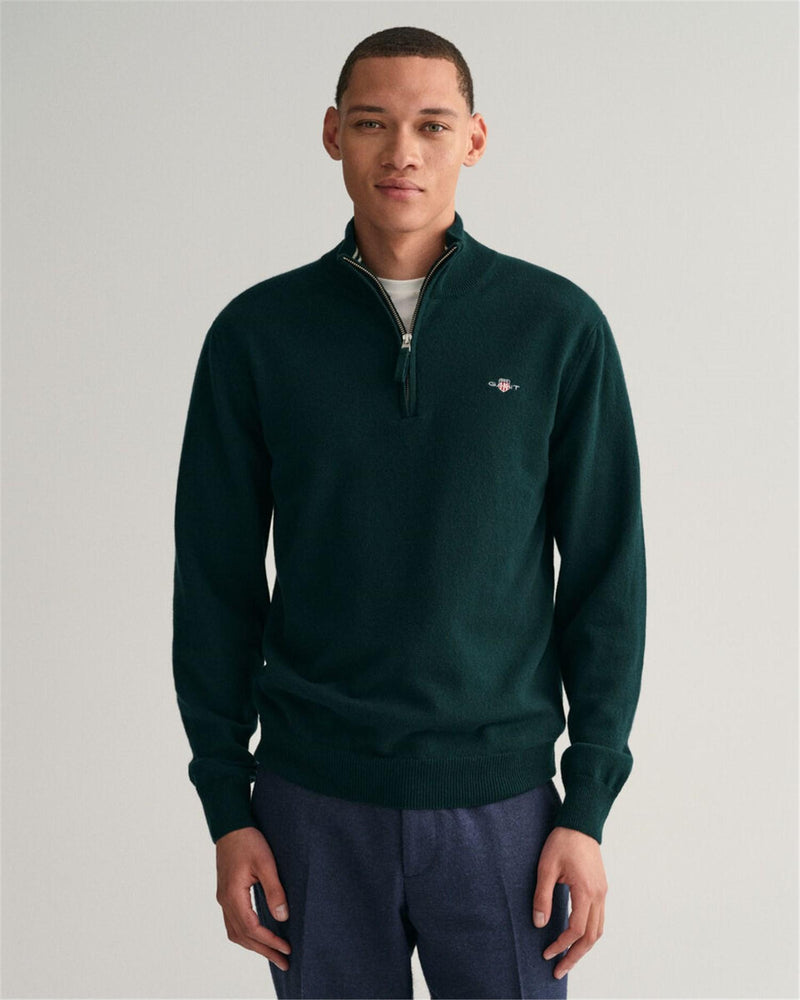 Gant Men's Green Sweater - SUPERFINE LAMBSWOOL HALF ZIP