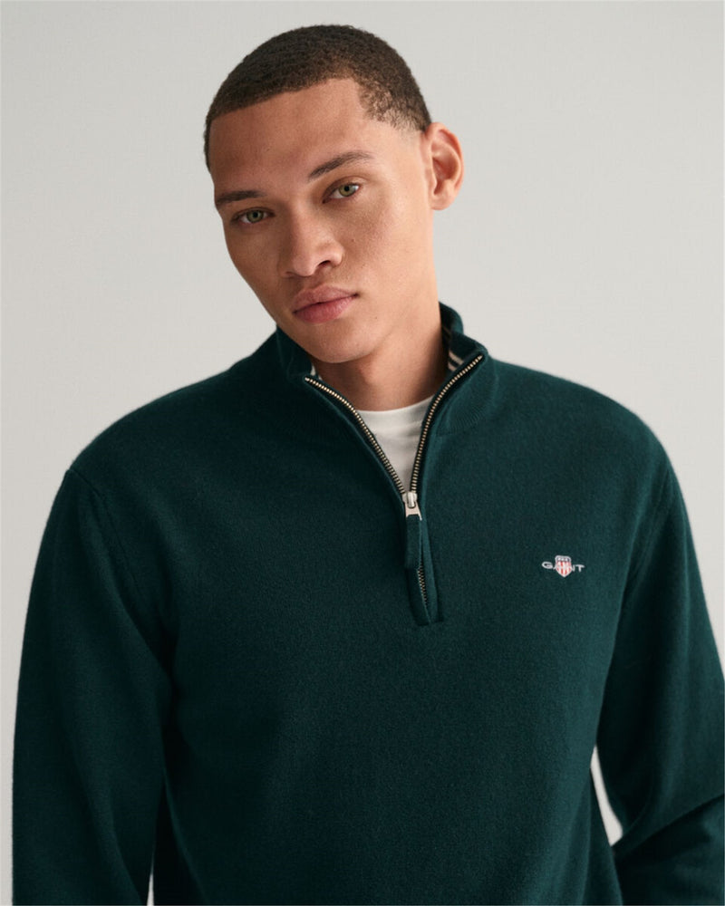 Gant Men's Green Sweater - SUPERFINE LAMBSWOOL HALF ZIP