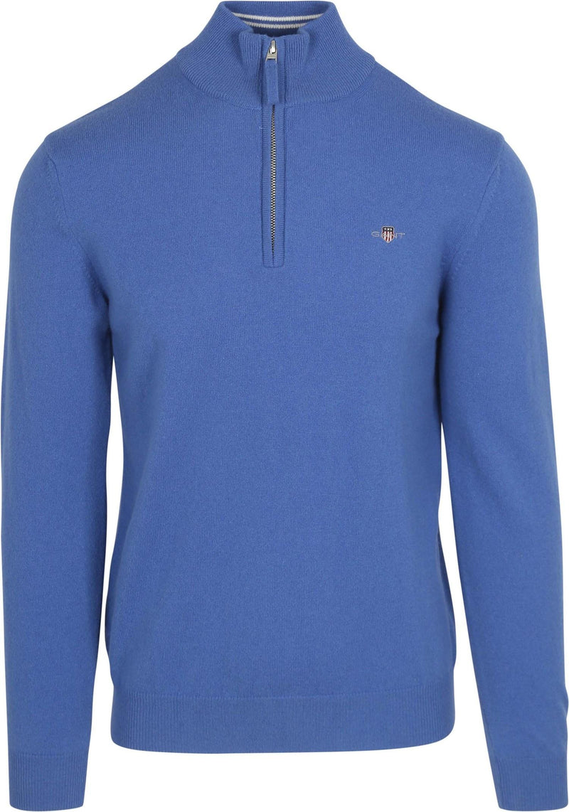 Gant Men's Sweater, Light Blue - SUPERFINE LAMBSWOOL HALF ZIP