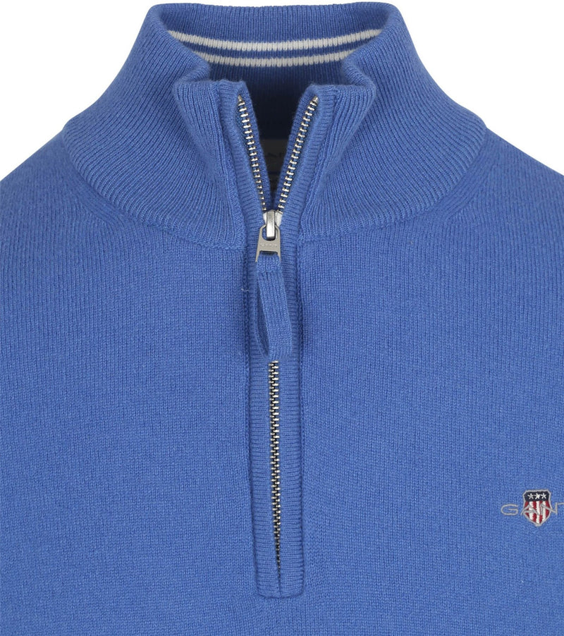 Gant Men's Sweater, Light Blue - SUPERFINE LAMBSWOOL HALF ZIP