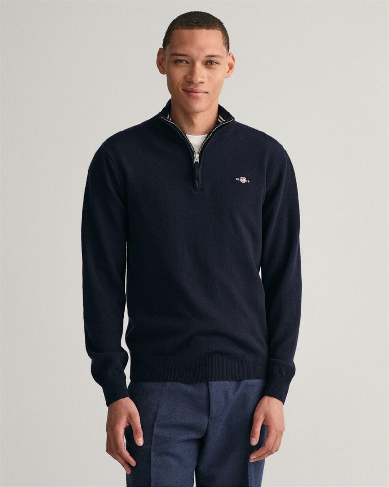 Gant Men's Dark Blue Sweater - SUPERFINE LAMBSWOOL HALF ZIP