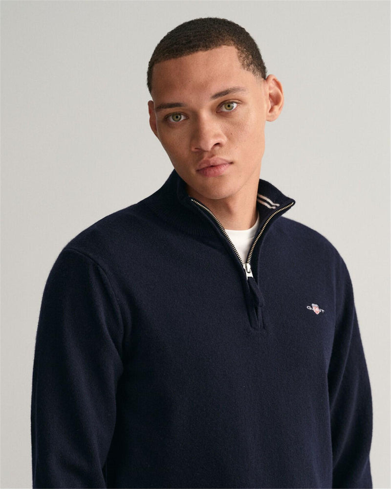 Gant Men's Dark Blue Sweater - SUPERFINE LAMBSWOOL HALF ZIP