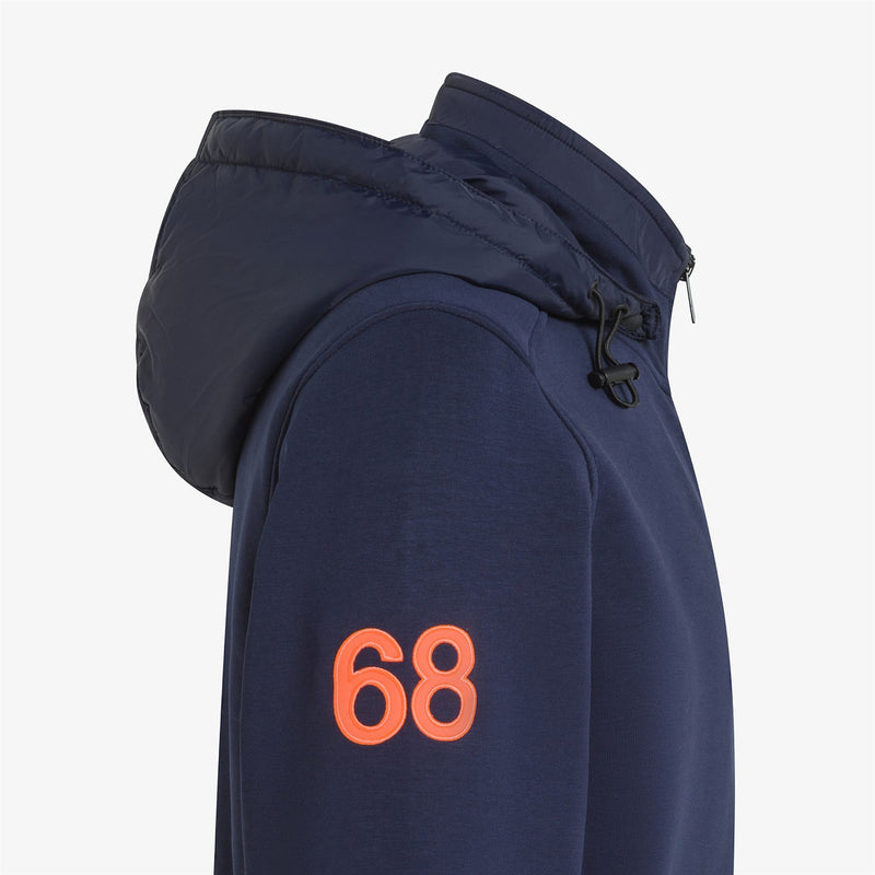 SUN68 Men's Navy Blue Sweatshirt - BOMBER NYLON DOUBLE HOOD FLEECE TECH