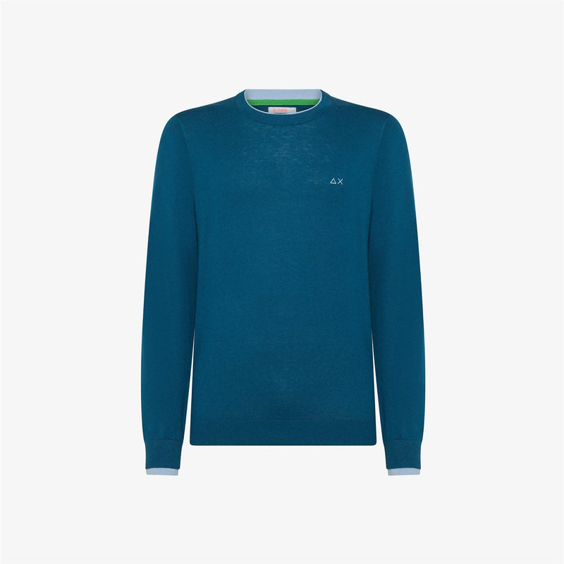 SUN68 Men's Blue Jersey - Round Double Rib