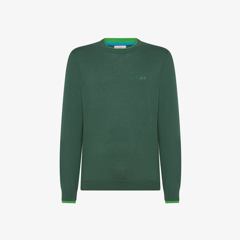 SUN68 Men's Green Jersey - Round Double Rib