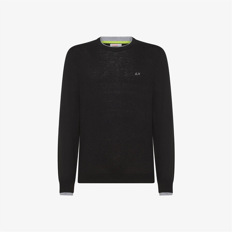 SUN68 Men's Black Jersey - Round Double Rib