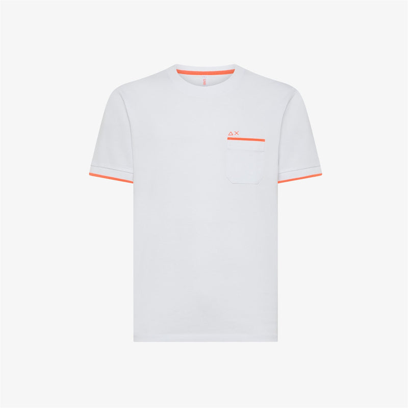 SUN68 White Men's T-Shirt - PE T-SHIRT SMALL STRIPES ON CUFFS