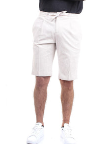 MANUEL RITZ Men's Beige Bermuda Shorts - STRIPED BERMUDA SHORTS