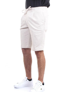 MANUEL RITZ Men's Beige Bermuda Shorts - STRIPED BERMUDA SHORTS
