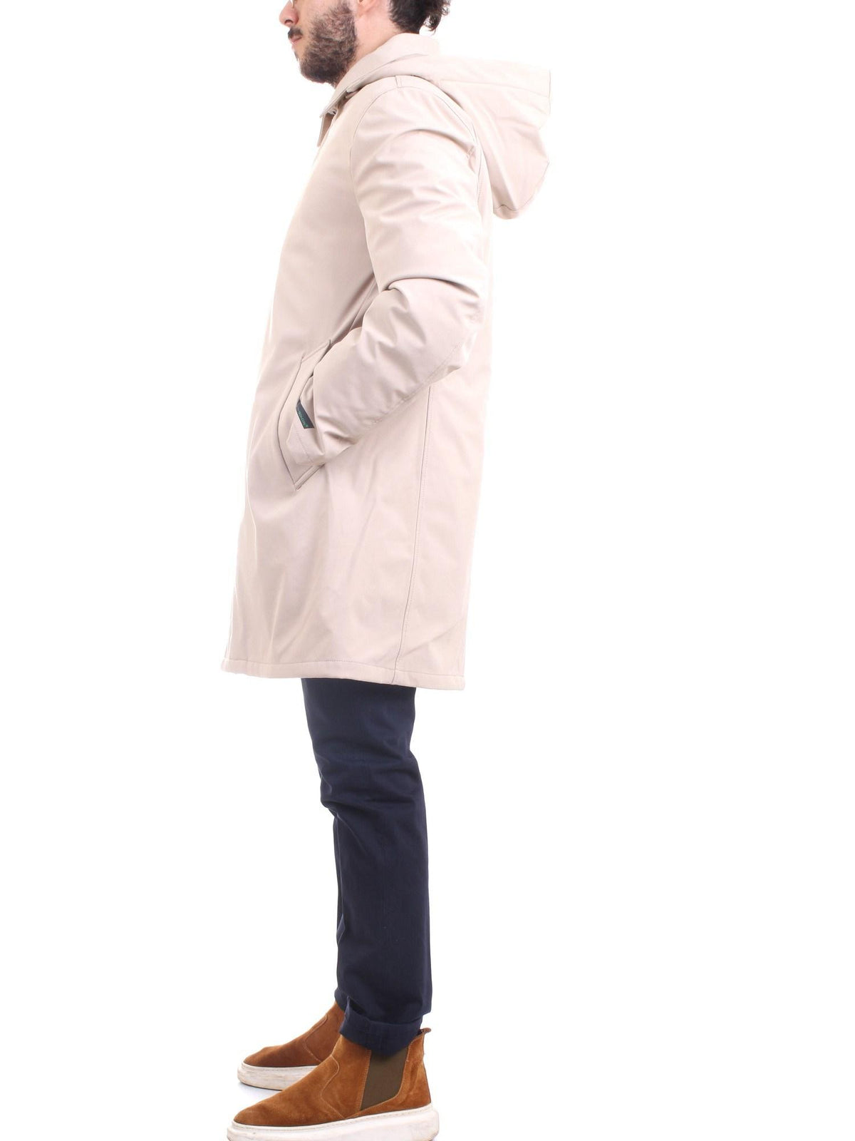 MANUEL RITZ Men's Beige Coat - Slim Soft Shell Padded Trench Coat