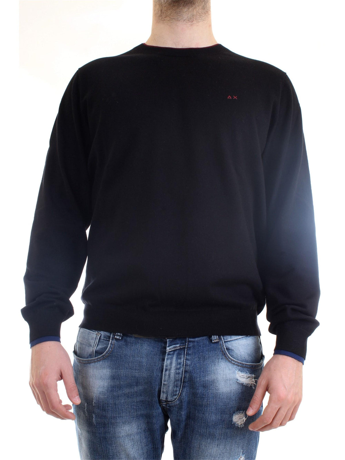 SUN68 Maglia Uomo Nero - ROUND DOUBLE RIB
